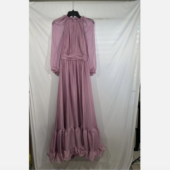 NWD Mac Duggal [ 10 ] Chiffon‎ Ruched Illusion Raglan Sleeve Ruffled Gown Q578 - Picture 6 of 16